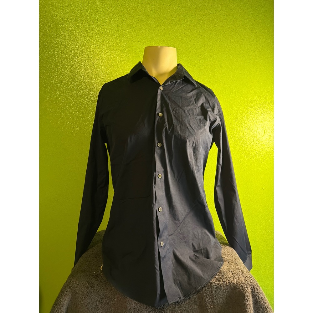 Theory Sylvain Kenai Mens Navy Blue Stretch Cotton Button Down Shirt Large